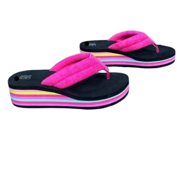Sandals  Platform Thong Toe Terry Cloth Foam Y2K striped Flip Flop Comfy Pink 11 - Picture 1 of 9